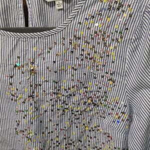 Crown & Ivy Blue Striped Top with Colorful Sequins